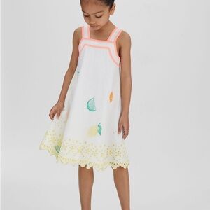 Reiss Ivory Print Arabella 5-6 yrs Cotton-Linen Broderie Dress